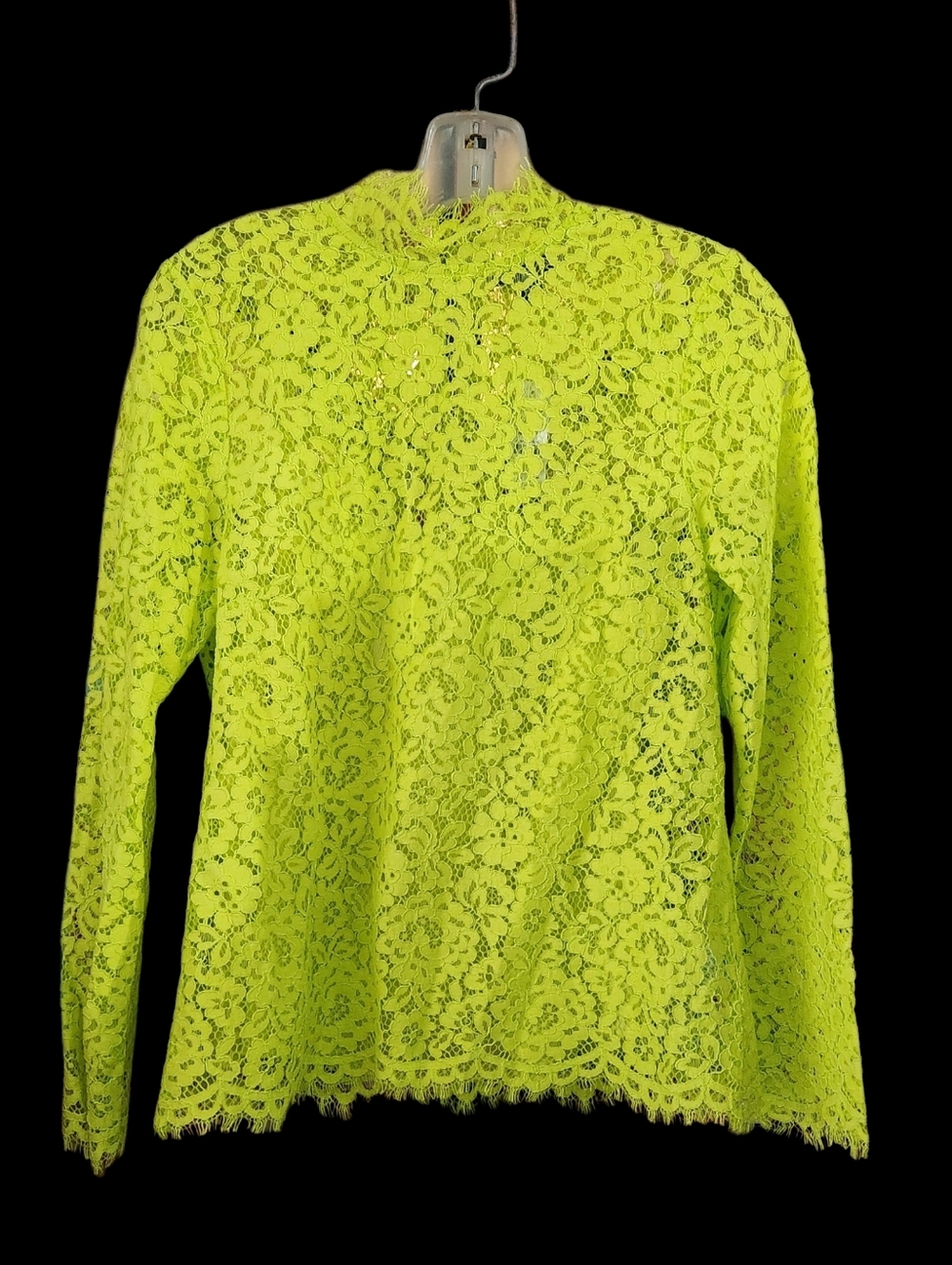 J. Crew Neon Yellow Lace Mock Neck Long Sleeve Top